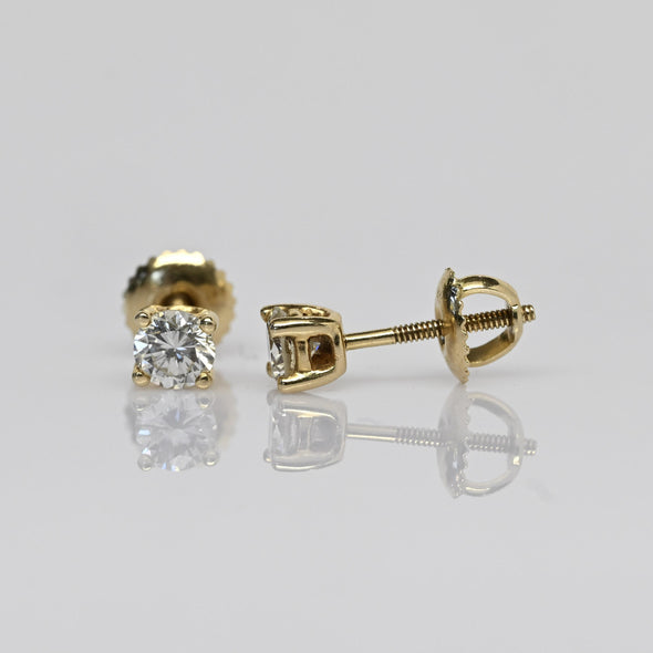 0.60cttw Natural Diamond Round Brilliant 14k Gold Screw Back Stud Earrings
