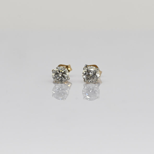 1 carat tw Natural Diamond Round Brilliant 14k Gold Stud Earrings