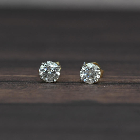 1 carat tw Natural Diamond Round Brilliant 14k Gold Stud Earrings