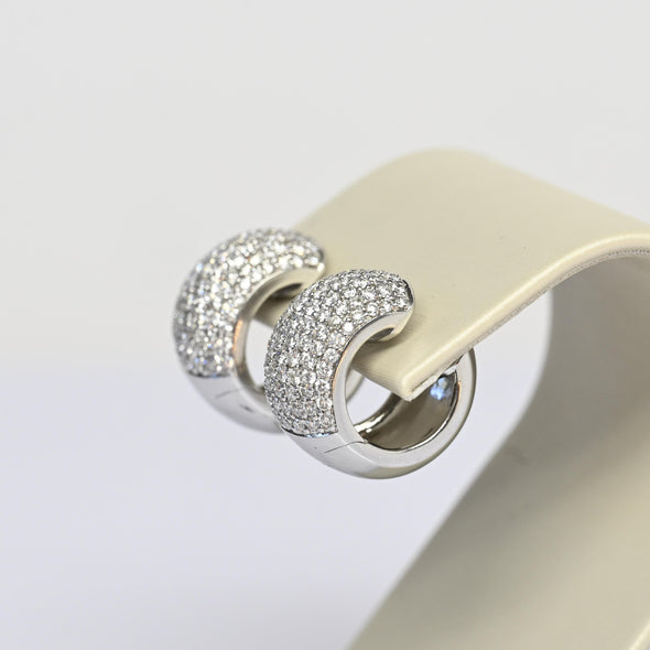 2.18cttw Diamond Pave 18k White Gold Huggie Hoop Earrings