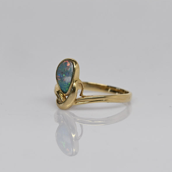 Asymmetrical Opal Bezel Set 14K Yellow Gold Ring