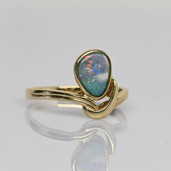 Asymmetrical Opal Bezel Set 14K Yellow Gold Ring