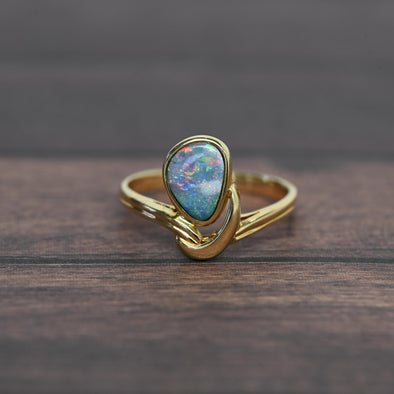 Asymmetrical Opal Bezel Set 14K Yellow Gold Ring
