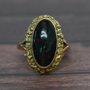 Vintage Bloodstone Oval Natural Nugget Gold Ring