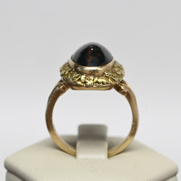 Vintage Bloodstone Oval Natural Nugget Gold Ring