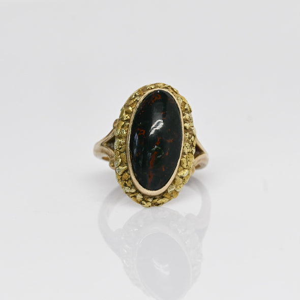 Vintage Bloodstone Oval Natural Nugget Gold Ring