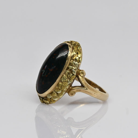 Vintage Bloodstone Oval Natural Nugget Gold Ring