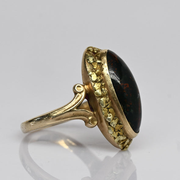 Vintage Bloodstone Oval Natural Nugget Gold Ring