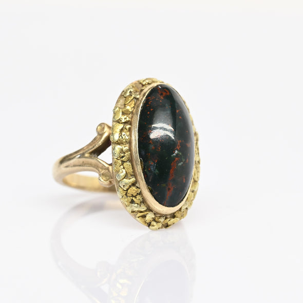 Vintage Bloodstone Oval Natural Nugget Gold Ring