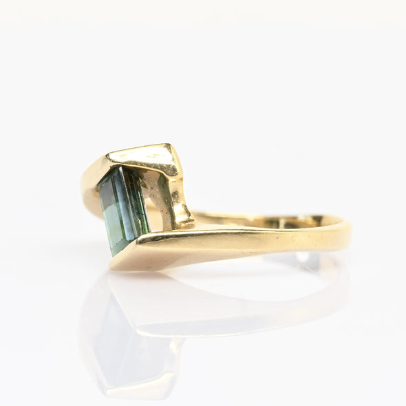 Green Tourmaline Emerald Cut 14k Yellow Gold Bypass Ring