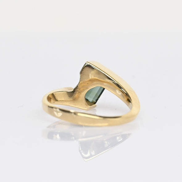 Green Tourmaline Emerald Cut 14k Yellow Gold Bypass Ring
