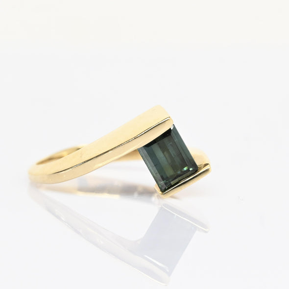 Green Tourmaline Emerald Cut 14k Yellow Gold Bypass Ring