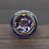 Art Deco Amethyst Pearl Halo Enamel Yellow Gold Ring