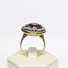 Art Deco Amethyst Pearl Halo Enamel Yellow Gold Ring