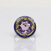 Art Deco Amethyst Pearl Halo Enamel Yellow Gold Ring