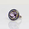 Art Deco Amethyst Pearl Halo Enamel Yellow Gold Ring