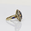 Art Deco Amethyst Pearl Halo Enamel Yellow Gold Ring