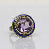 Art Deco Amethyst Pearl Halo Enamel Yellow Gold Ring