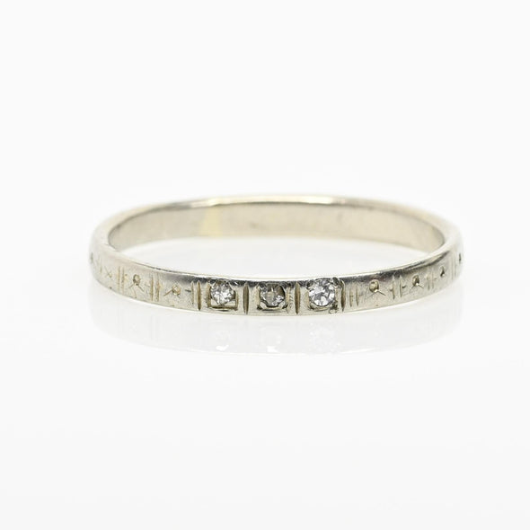 Vintage Diamond Geometric Design Wedding Band