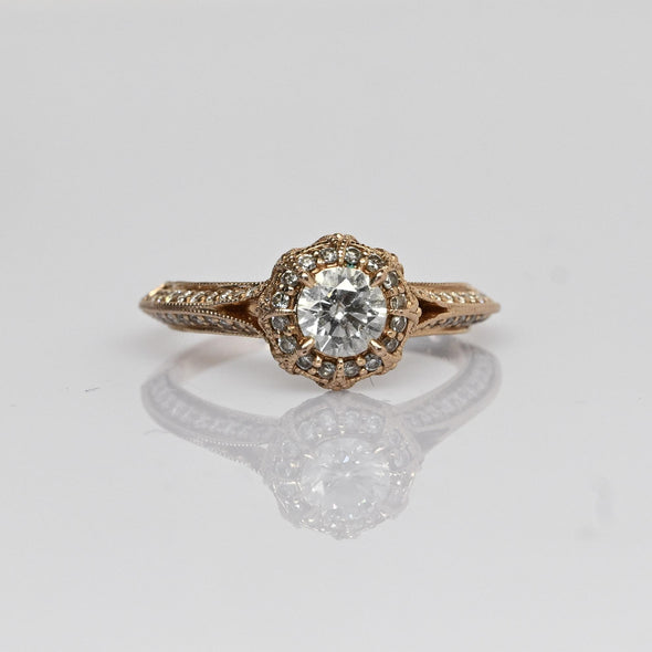 1cttw Diamond Rose Gold Knife Edge Halo Engagement Ring
