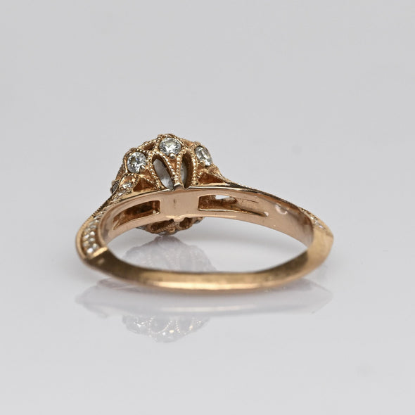 1cttw Diamond Rose Gold Knife Edge Halo Engagement Ring