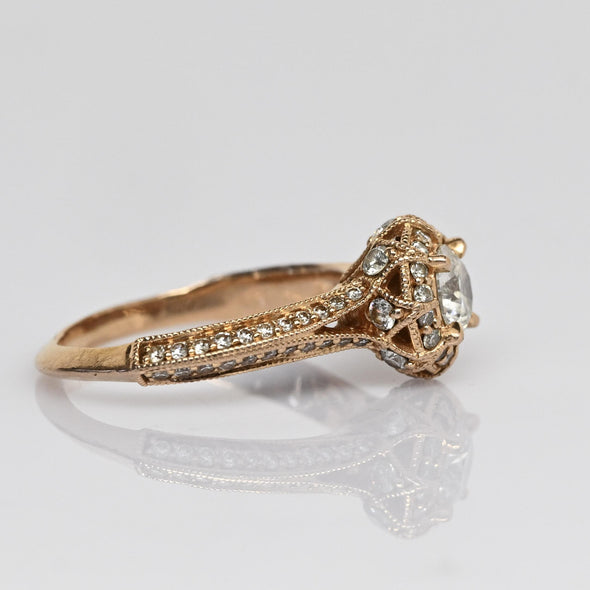 1cttw Diamond Rose Gold Knife Edge Halo Engagement Ring