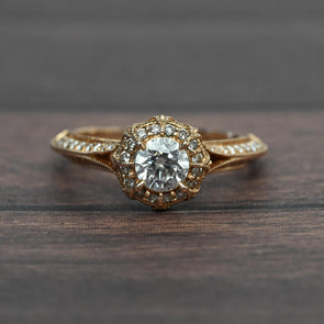 1cttw Diamond Rose Gold Knife Edge Halo Engagement Ring