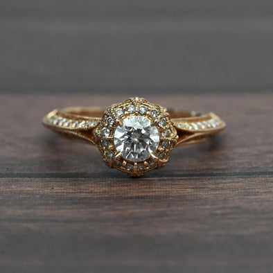 1cttw Diamond Rose Gold Knife Edge Halo Engagement Ring
