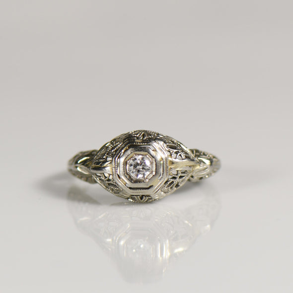 Antique 18k Art Deco Diamond Filigree Engagement Ring