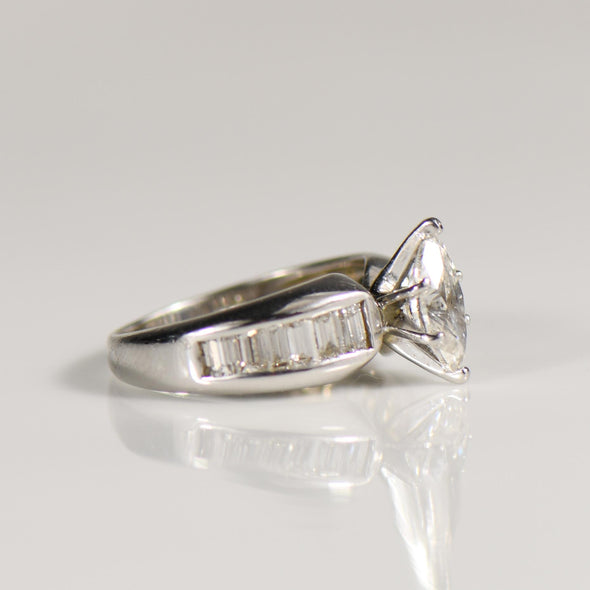 1.67cttw Marquise Diamond Engagement Ring with Baguette Diamond accents