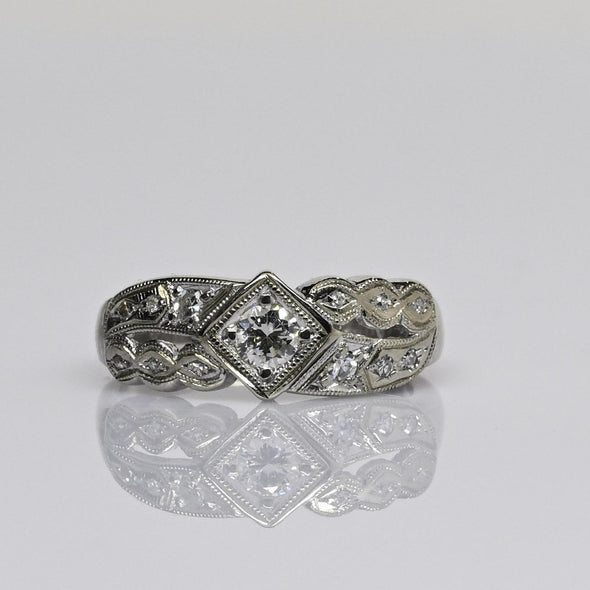 Retro Diamond Band 14k White Gold Ring