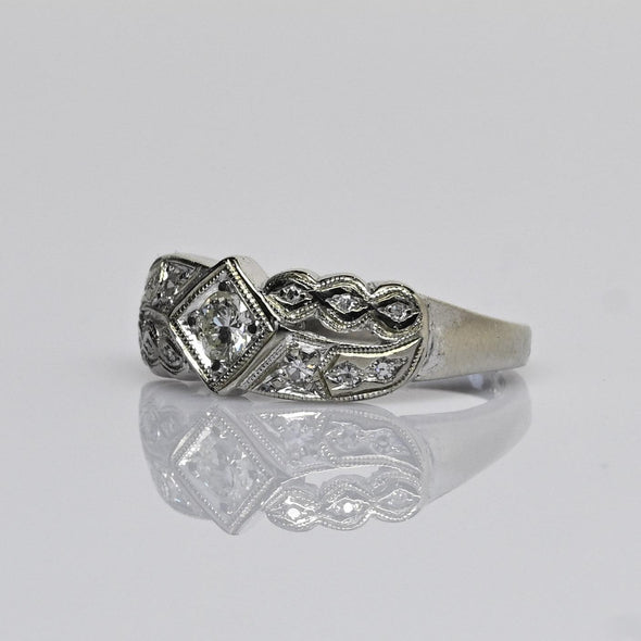 Retro Diamond Band 14k White Gold Ring