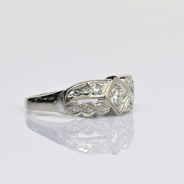 Retro Diamond Band 14k White Gold Ring