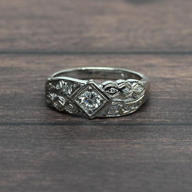 Retro Diamond Band 14k White Gold Ring