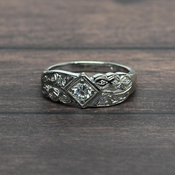 Retro Diamond Band 14k White Gold Ring