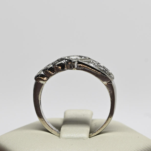 Retro Diamond Band 14k White Gold Ring