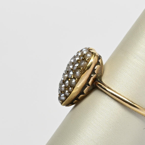 Victorian Heart Pearl Pave Yellow Gold Ring