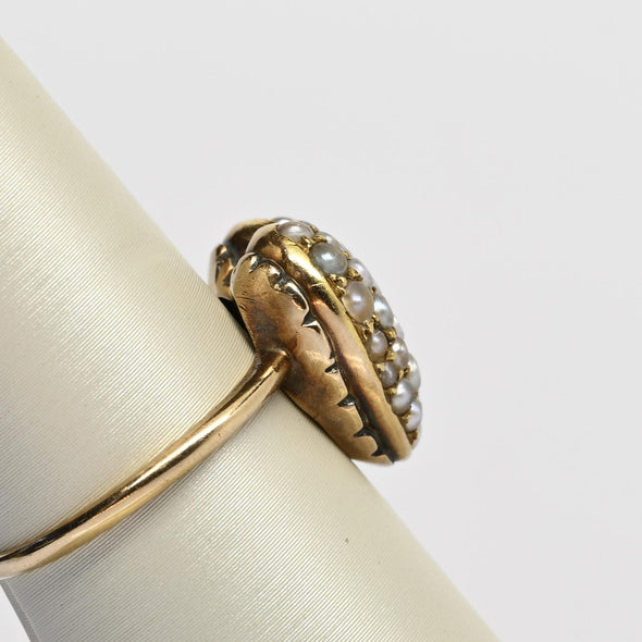 Victorian Heart Pearl Pave Yellow Gold Ring