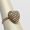 Victorian Heart Pearl Pave Yellow Gold Ring