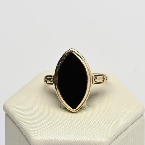 Vintage Marquise Black Onyx Yellow Gold Ring