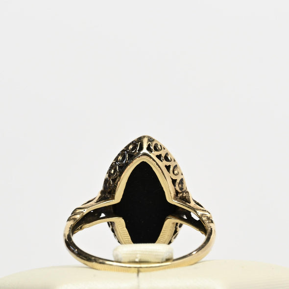 Vintage Marquise Black Onyx Yellow Gold Ring