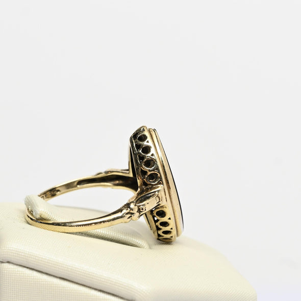 Vintage Marquise Black Onyx Yellow Gold Ring