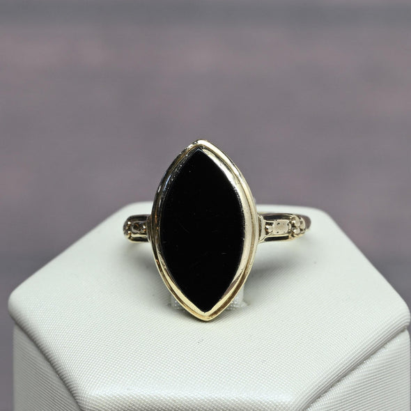 Vintage Marquise Black Onyx Yellow Gold Ring