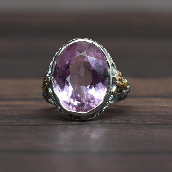 Art Deco 7ct Amethyst Oval 14k White Gold Filigree Ring