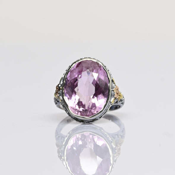 Art Deco 7ct Amethyst Oval 14k White Gold Filigree Ring