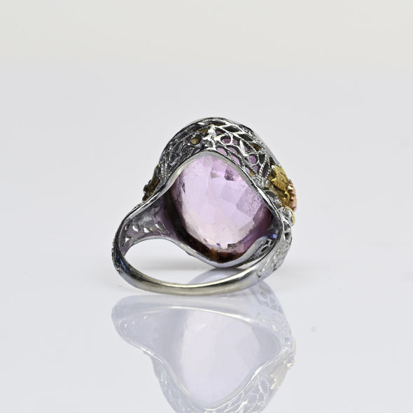 Art Deco 7ct Amethyst Oval 14k White Gold Filigree Ring