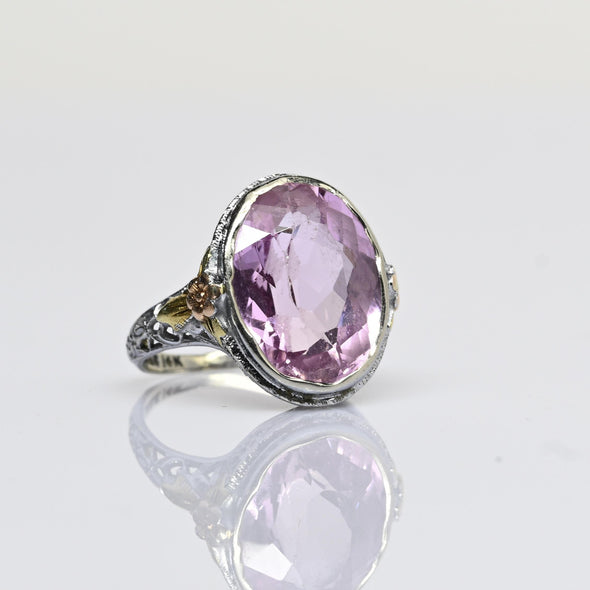Art Deco 7ct Amethyst Oval 14k White Gold Filigree Ring