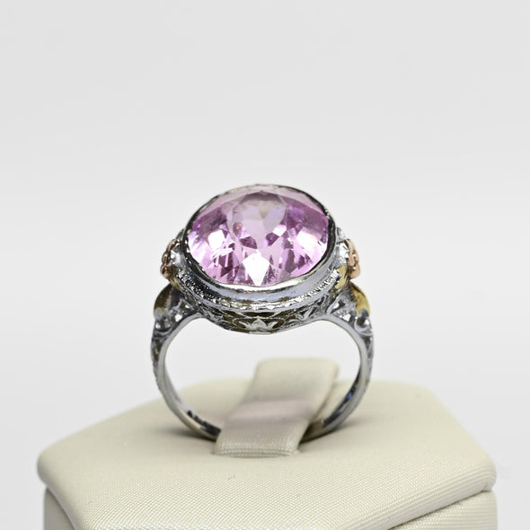 Art Deco 7ct Amethyst Oval 14k White Gold Filigree Ring