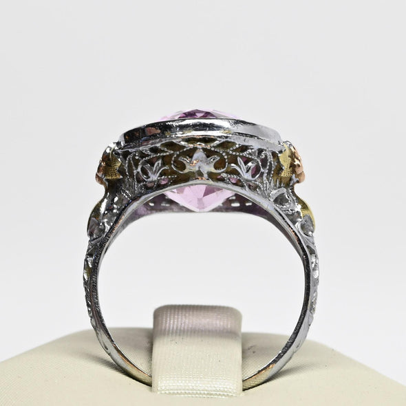 Art Deco 7ct Amethyst Oval 14k White Gold Filigree Ring