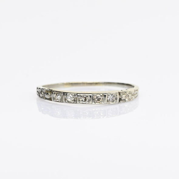 Art Deco Diamond 5 Stone Band 18k White Gold Ring